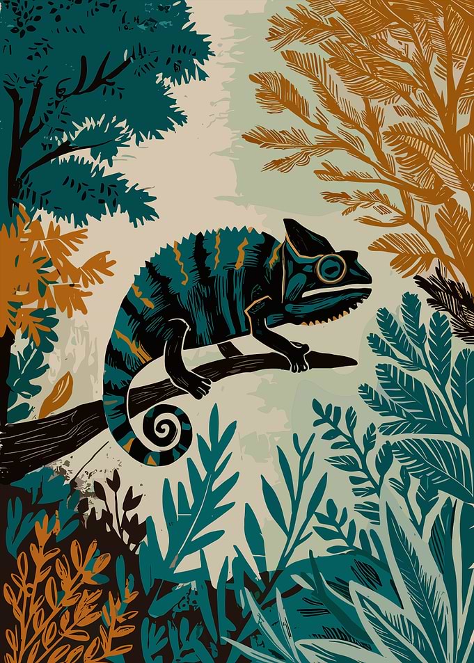 Chameleon in the Jungle Illustration