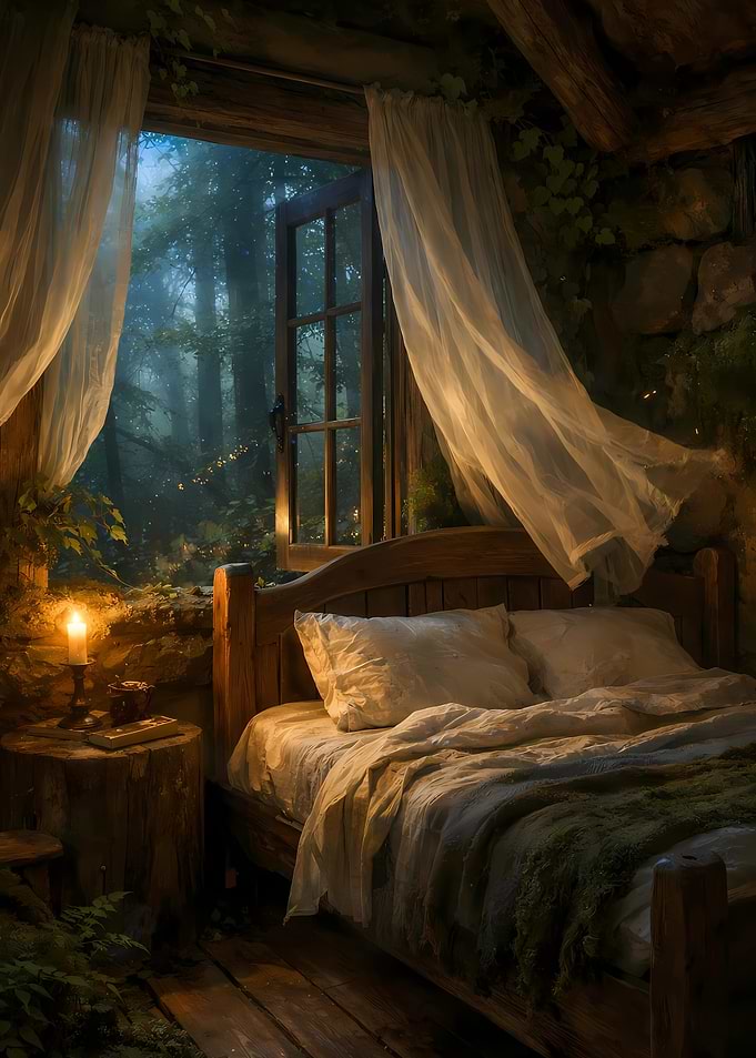 Cozy Bedroom with Forest View