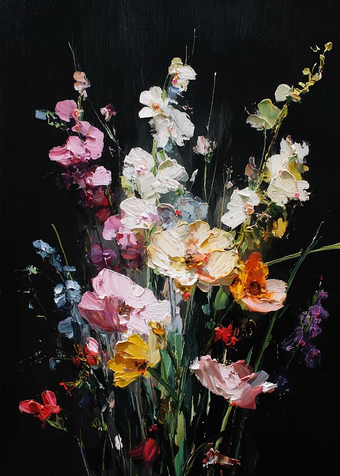 Floral Painting on Black Background