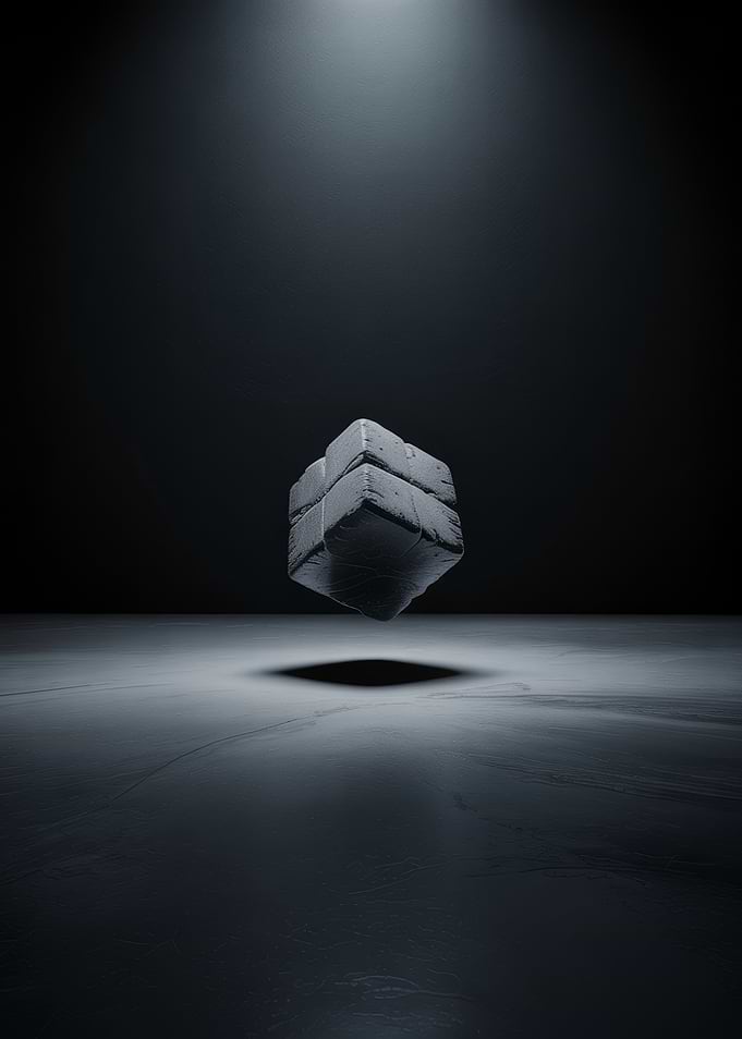 Floating Stone Cube in Dark Space