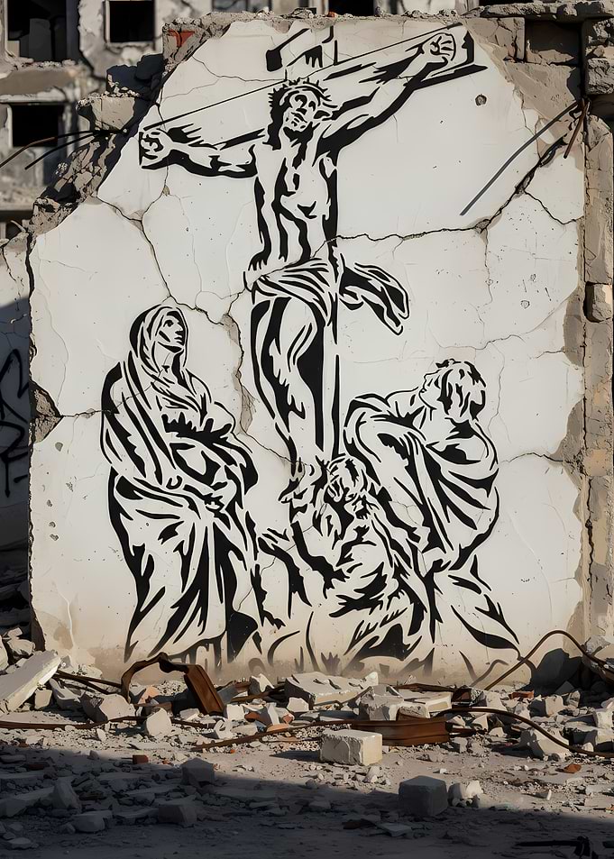 Crucifixion Graffiti on Ruined Wall
