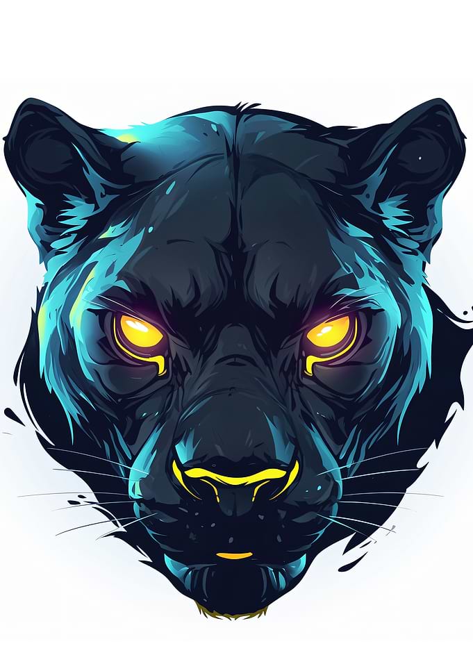 Stylized Black Panther Portrait with Glowing Eyes
