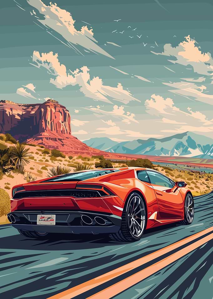 Red Sports Car in Desert Landscape