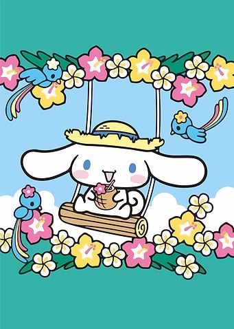 Cinnamoroll on a Swing with Flowers