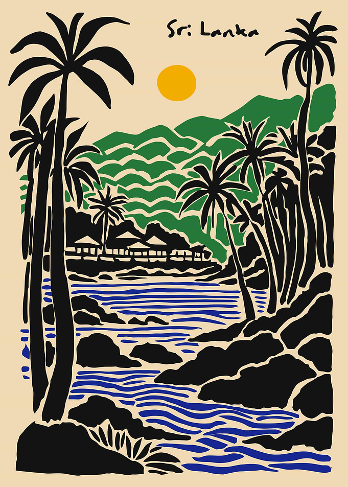 Sri Lanka Tropical Landscape Illustration