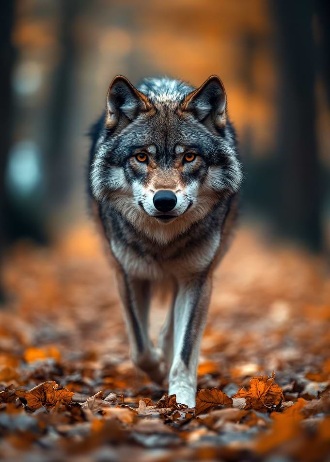 Wolf Portrait in Autumn Forest