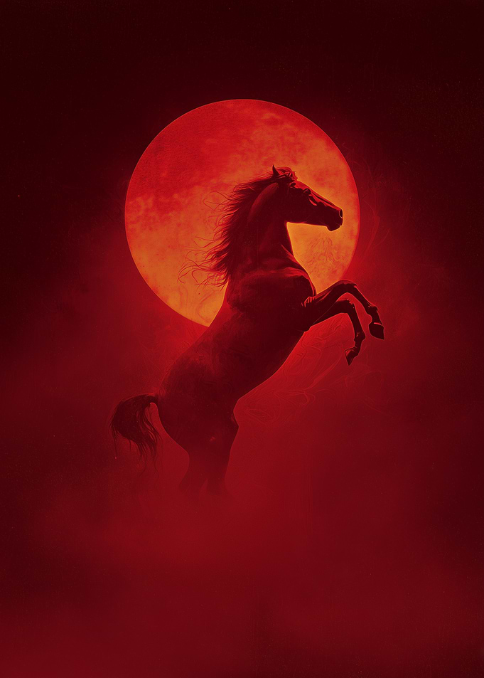 Red Horse Silhouette Against Red Moon
