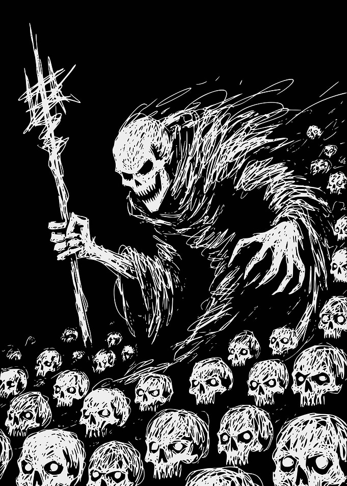 Grim Reaper with Skulls Fantasy Art