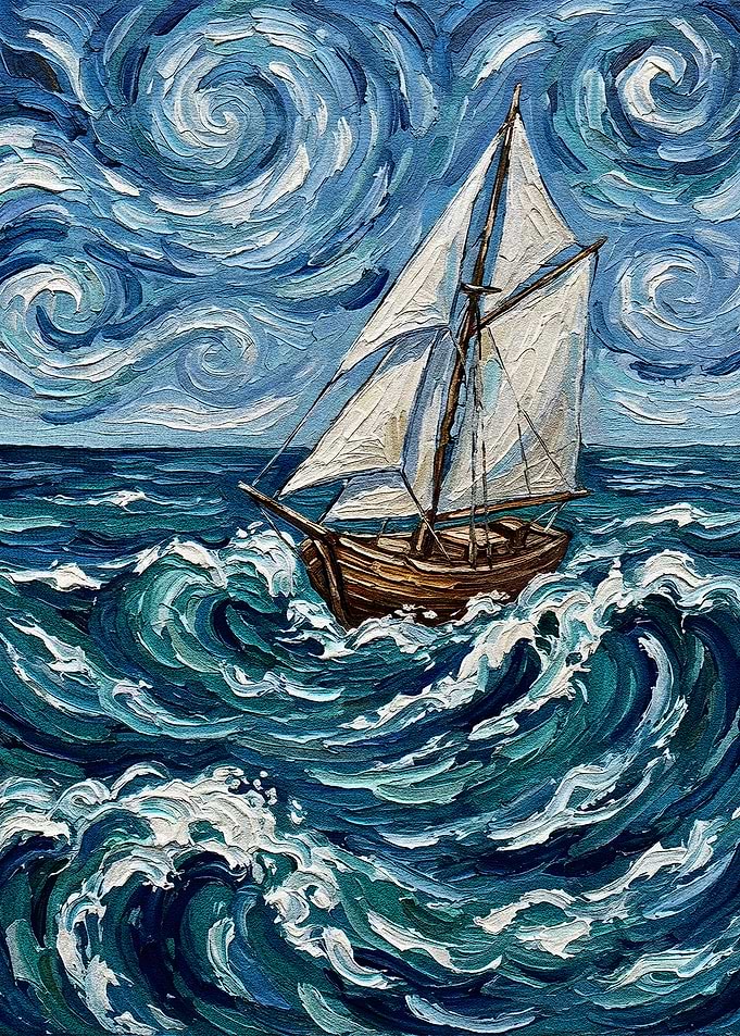 Sailboat on a stormy sea painting
