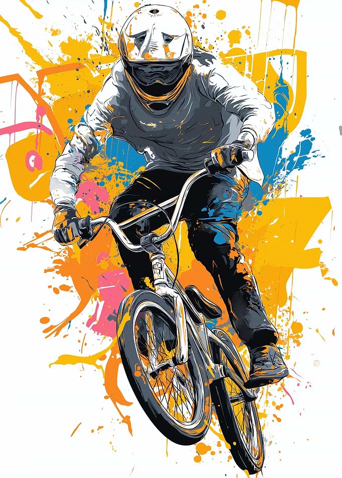 BMX Rider with Colorful Splatter Background