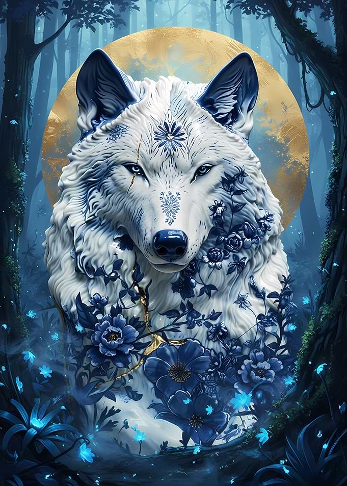 Porcelain Wolf in Enchanted Forest