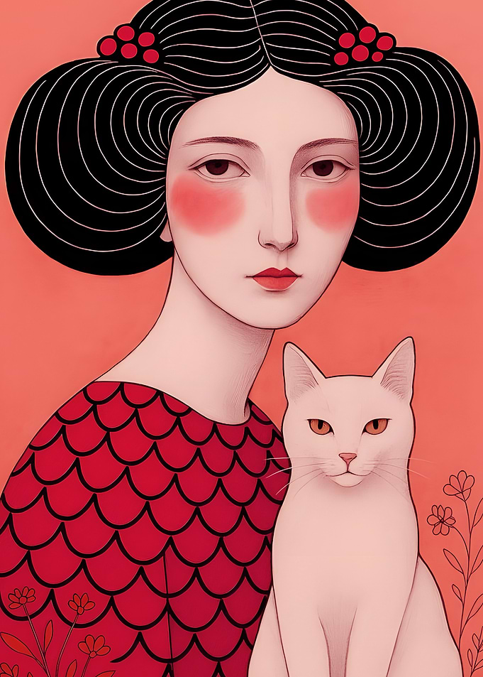 Woman with Cat Portrait