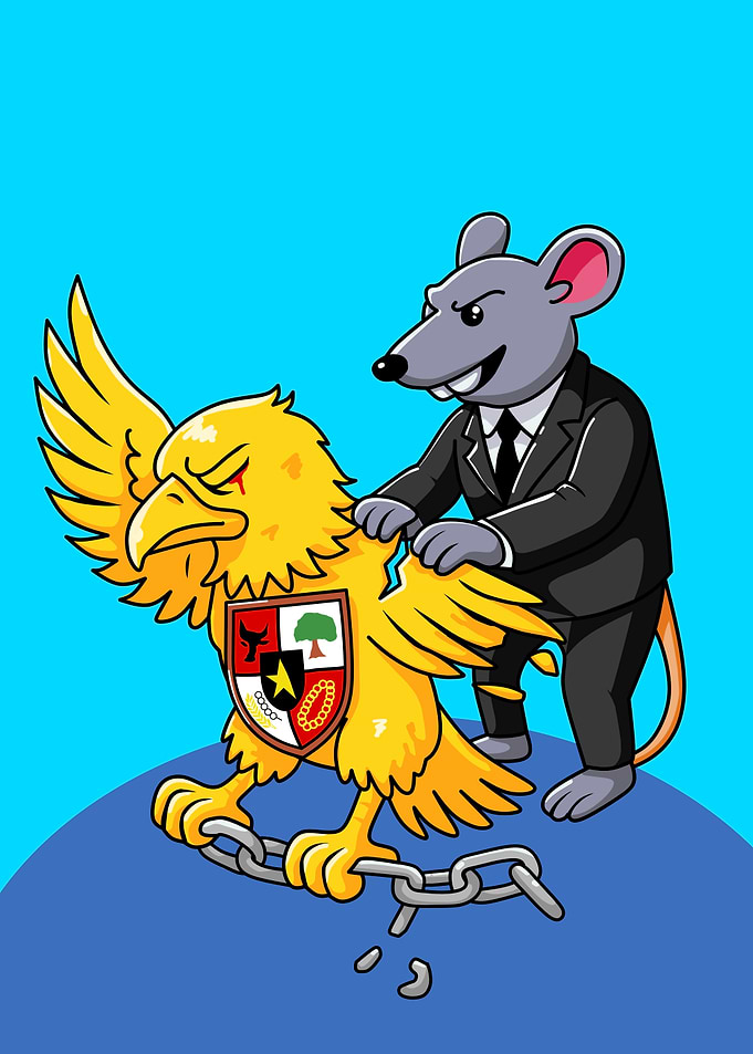 Cartoon: Rat in Suit Dominating Garuda