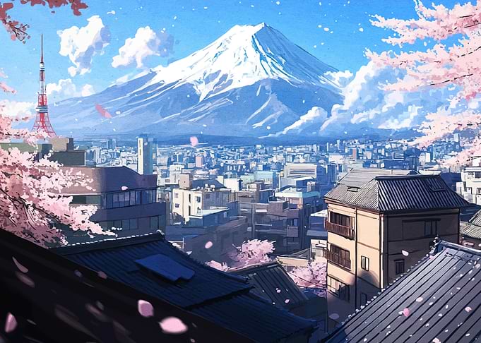Mount Fuji and Tokyo Tower Anime