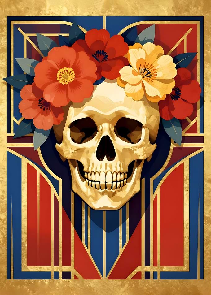 Skull with Floral Crown Art Deco