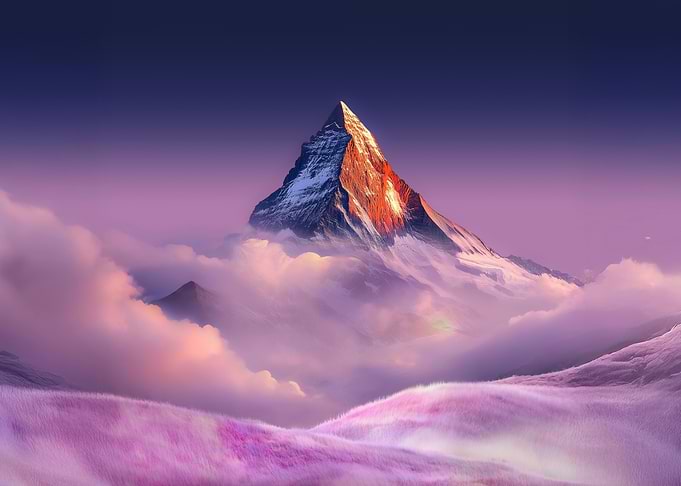 Mountain Peak Above Clouds at Sunset