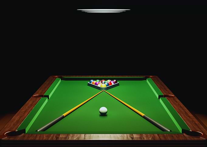 Billiard Table with Balls and Cues