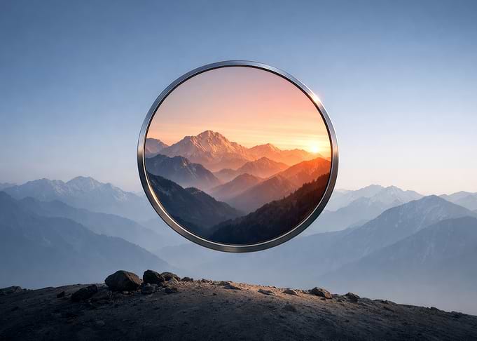 Mountain Sunset in a Circular Frame