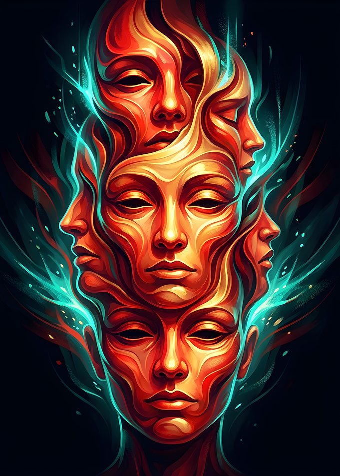 Abstract Faces with Turquoise Light