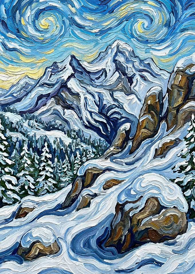 Impressionistic Winter Mountain Landscape Painting