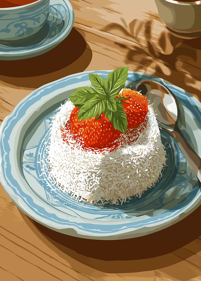 Strawberry Coconut Dessert with Tea