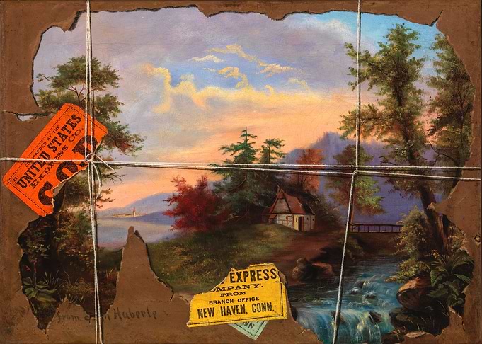 Vintage Landscape Painting with Express Labels