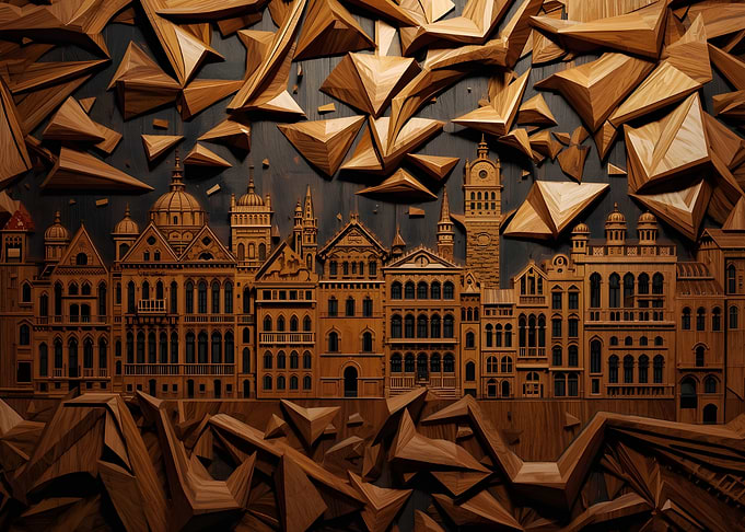 Wooden Cityscape Venice with Geometric Shapes