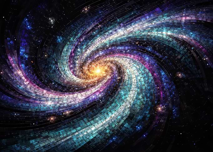 Abstract Galaxy Swirl with Mosaic Tiles