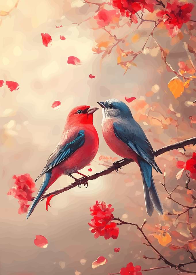 Two Birds on a Branch Painting
