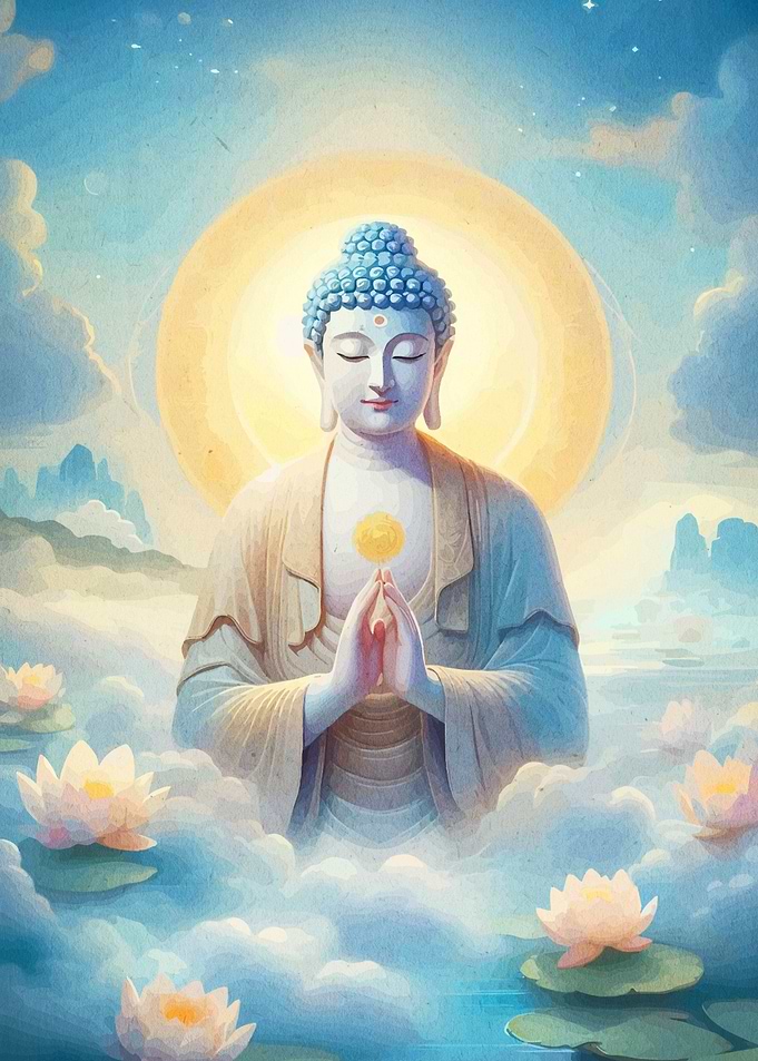 Buddha in Meditation with Lotus Flowers