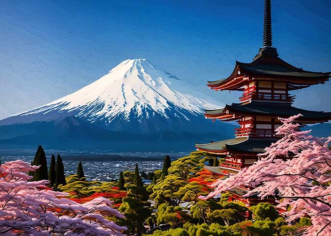 Mount Fuji and Pagoda Landscape