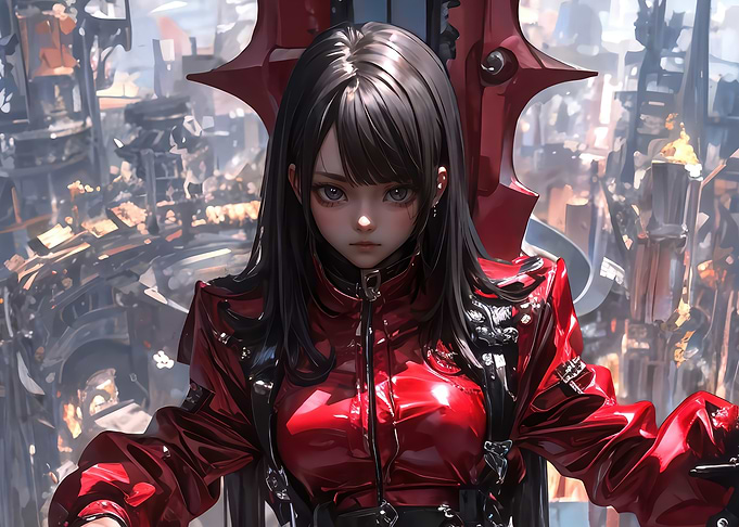Anime Girl in Red Leather Outfit