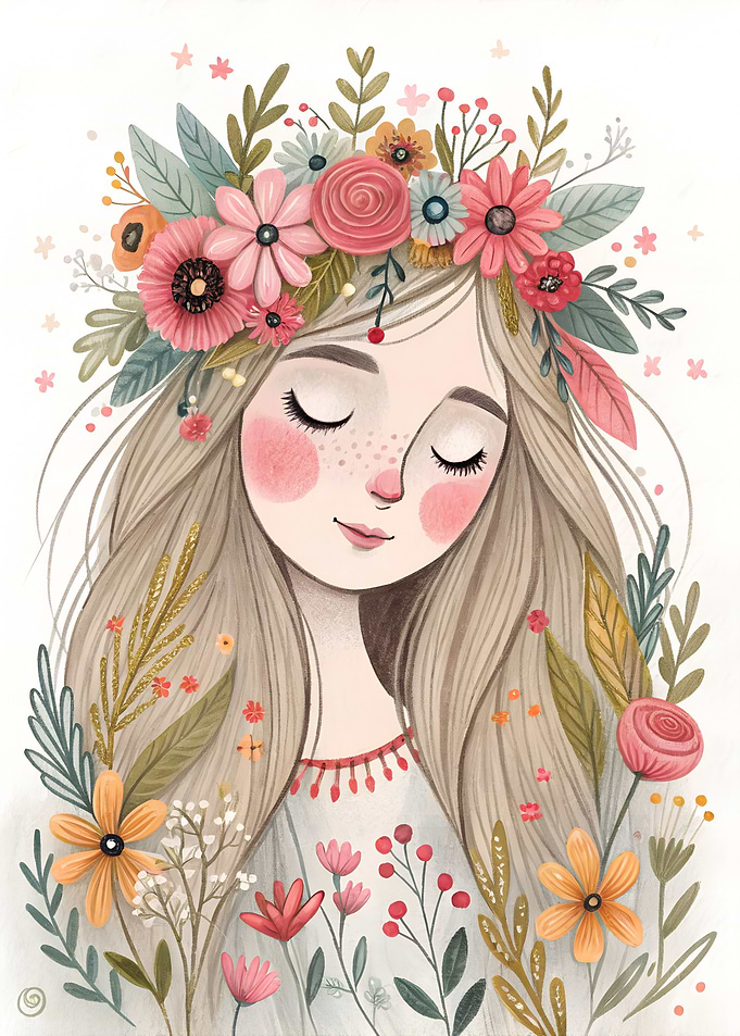 Floral Crown Girl Illustration