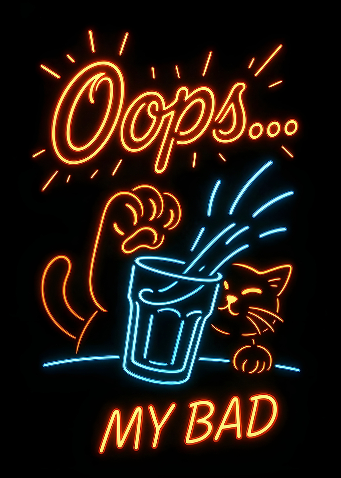 Oops My Bad Neon Cat