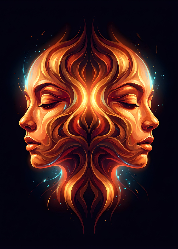 Fiery Twin Faces abstract art