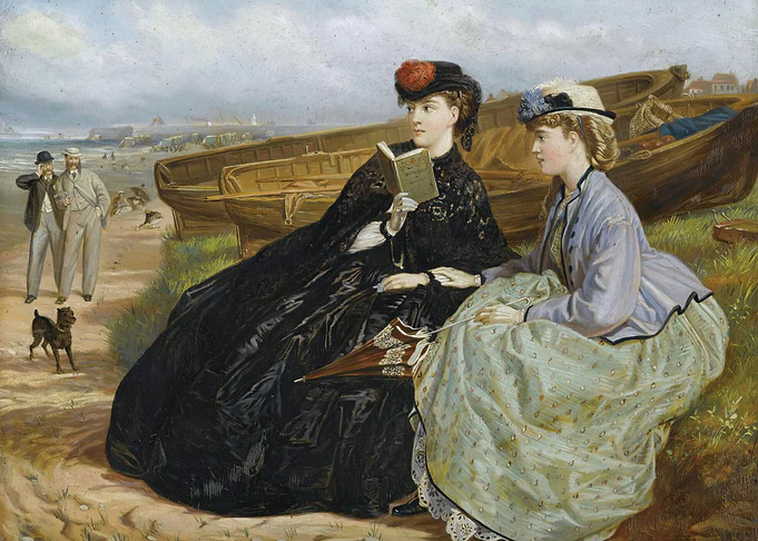 Victorian Era Beach Scene Painting