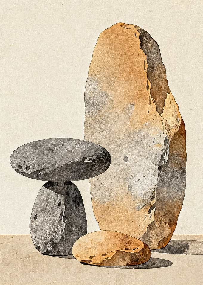 JAPANDI Wabi Sabi Zen Stones Watercolor Abstract