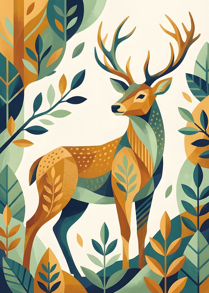 Geometric Deer in Forest Illustration