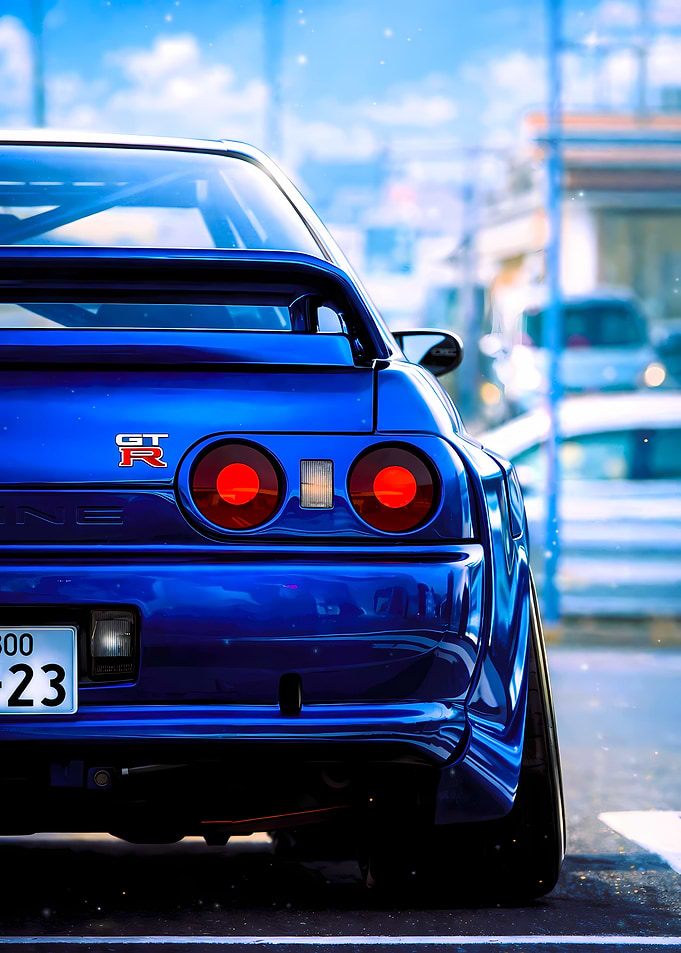 Blue Nissan Skyline GT-R Rear View