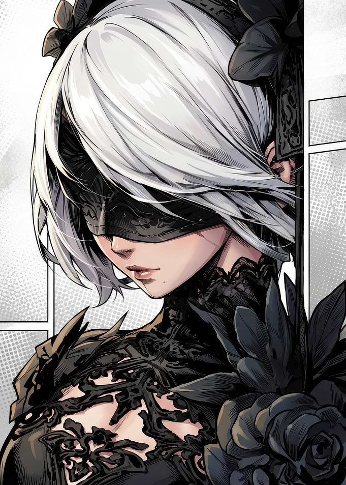 2B Nier Automata Manga Style Portrait