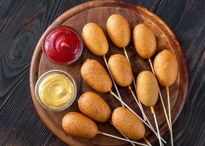 Corn Dogs with Ketchup and Mustard