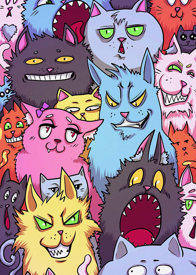 Cartoon Cats with Various Expressions