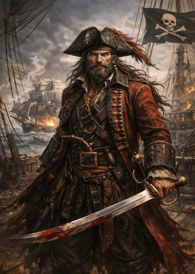 Pirate Captain with Bloody Sword
