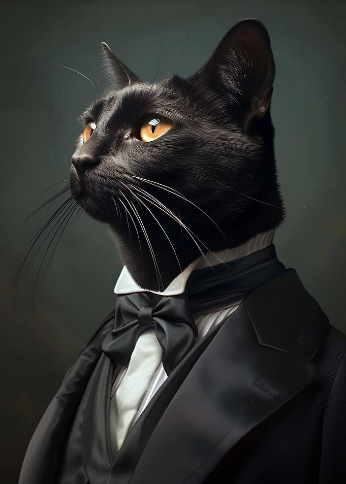 Elegant Black Cat in Tuxedo Portrait