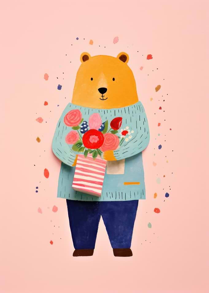 Bear with Flowers Illustration