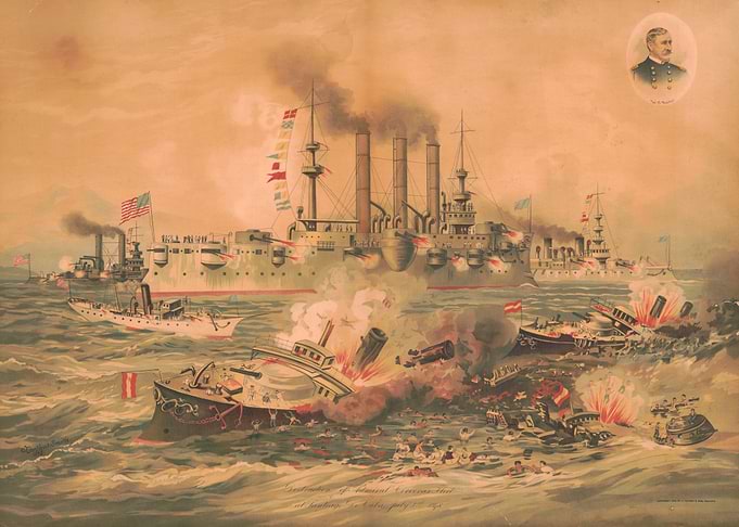Naval Battle Scene Vintage Poster
