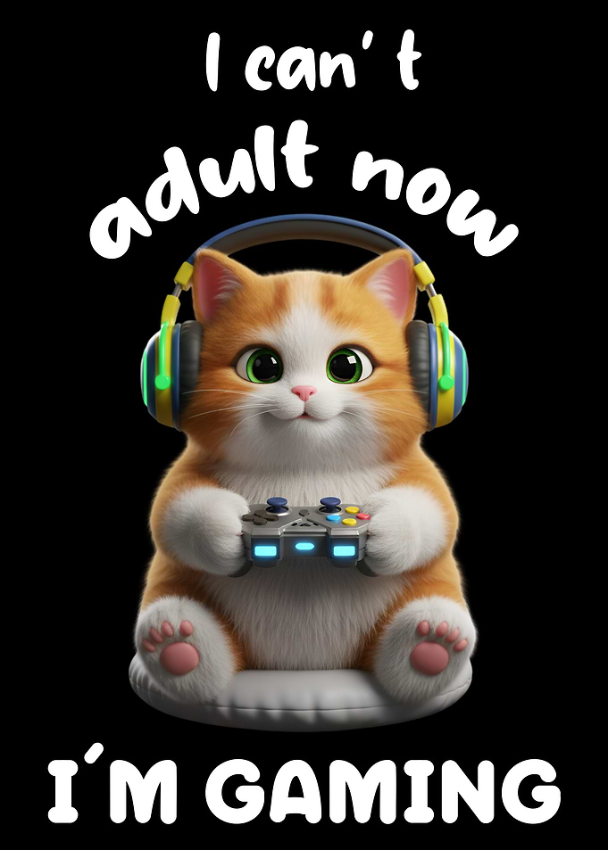 Gaming Cat with Headphones and Controller