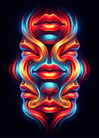 Abstract Face with Neon Colors
