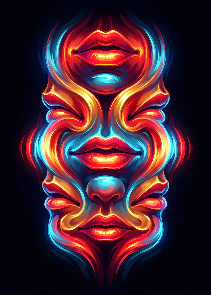 Abstract Face with Neon Colors