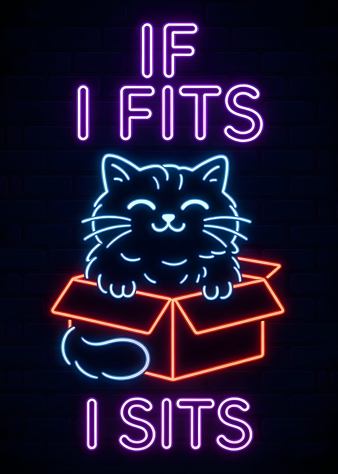 If I Fits I Sits Neon cat